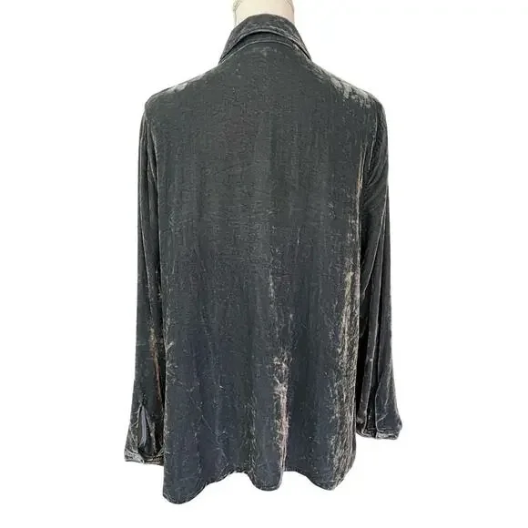 J Jill Womens Silk Blend Velvet Button Up Shirt Size LP Gray Blue Fairy Whimsy - Picture 3 of 8